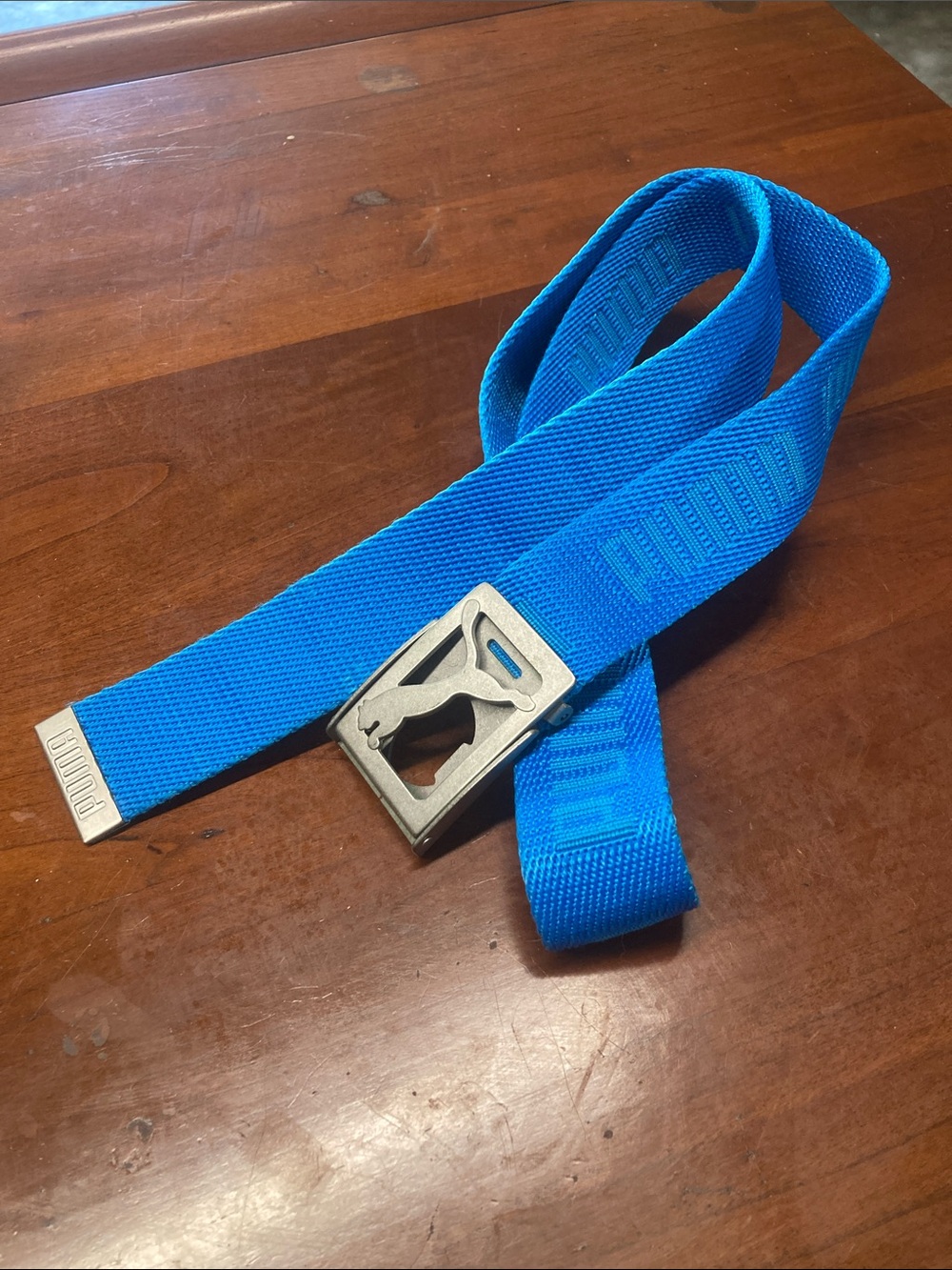 VTG Y2K PUMA With BUILT-IN Bottle OPENER Blue Web Belt 36”Metal Golf Buckle